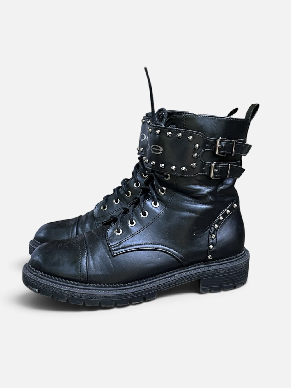 Bebe Dalila Studded Combat Boot in Black Size 9